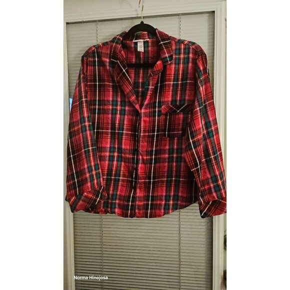 Victorias Secret Red Plaid Button-Up Pajama Shirt XL - Picture 1 of 6